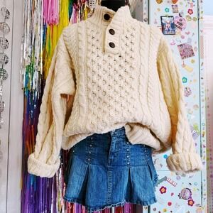 L.L.Bean wool cream cable knit sweater with buttons